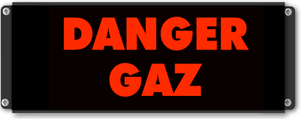 Panneau lumineux « DANGER GAZ » avec pictogramme – format 245 × 95 × 25 mm