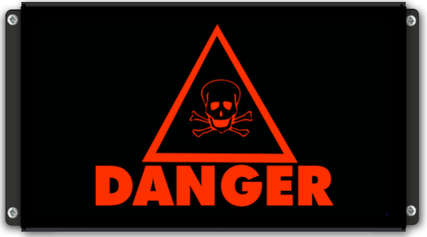 panneau lumineux danger avec pictogramme tete de mort