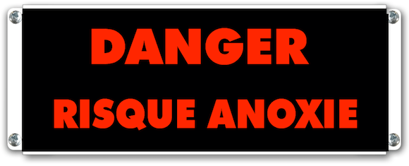 panneau lumineux DANGER RISQUE ANOXIE marquage rouge sur fond noir